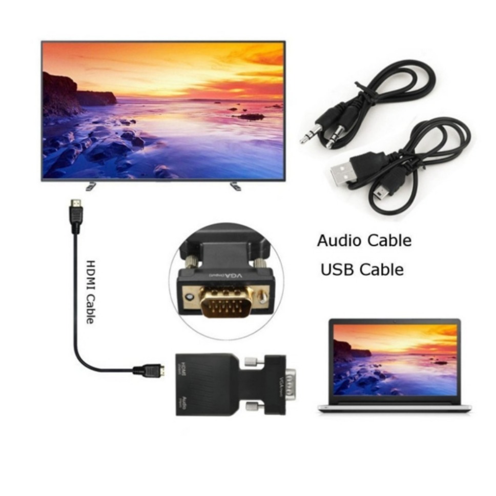 1080P VGA to HDMI コンバーター 3.5mm - Hdmi Vga Adapter のレビューと価格
